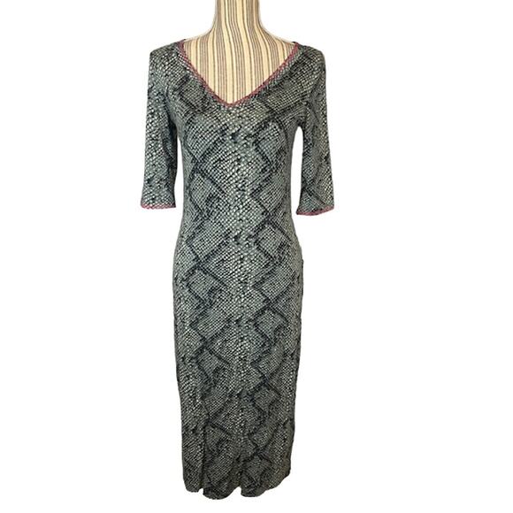 A.B.S Allen Schwartz Olive Green Snakeskin Print Long Maxi Dress Women Sz M - Picture 1 of 9